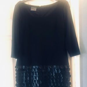 Boxy Fit Black Dress Faux Leather Fringe